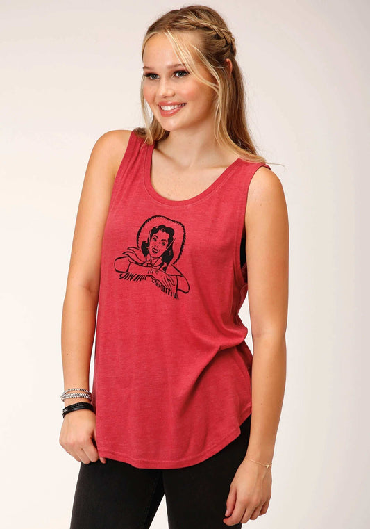 Roper Womens Sleeveless Knit Poly Rayon Red Sleeveless Tee Top - Roper - Flyclothing LLC