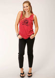 Roper Womens Sleeveless Knit Poly Rayon Red Sleeveless Tee Top - Roper - Flyclothing LLC