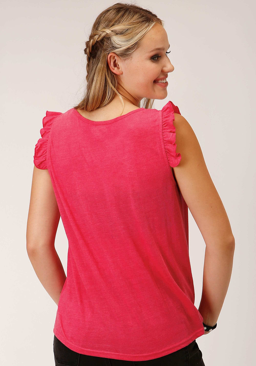 Roper Womens Sleeveless Knit Poly Rayon Watermelon Pink Slvls Tee Top - Roper - Flyclothing LLC