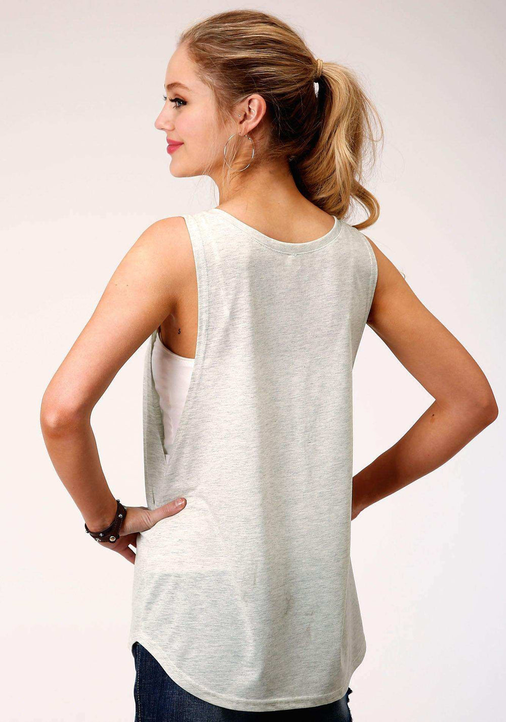 Roper Womens Heather Gray With Sequin Decoration Sleeveless Knit Top - Roper - Flyclothing LLC