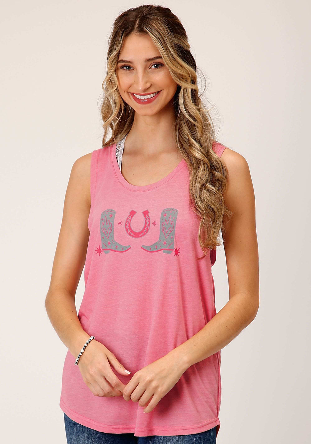 Roper Womens Sleeveless Knit Poly Rayon Jersey Slvls Scoop Neck Tee Top - Roper - Flyclothing LLC