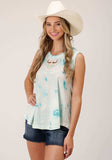 Roper Womens Sleeveless Knit Ivory Turquoise Tie Dye Tank Top - Roper - Flyclothing LLC