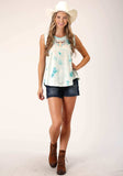 Roper Womens Sleeveless Knit Ivory Turquoise Tie Dye Tank Top - Roper - Flyclothing LLC