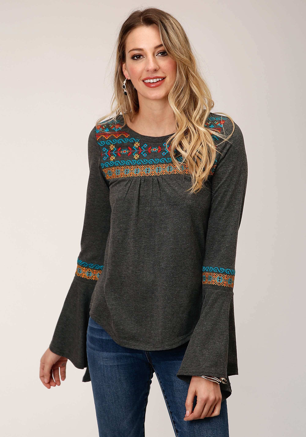 Roper Womens Long Sleeve Knit Heather Jersey Peasant Top - Roper - Flyclothing LLC