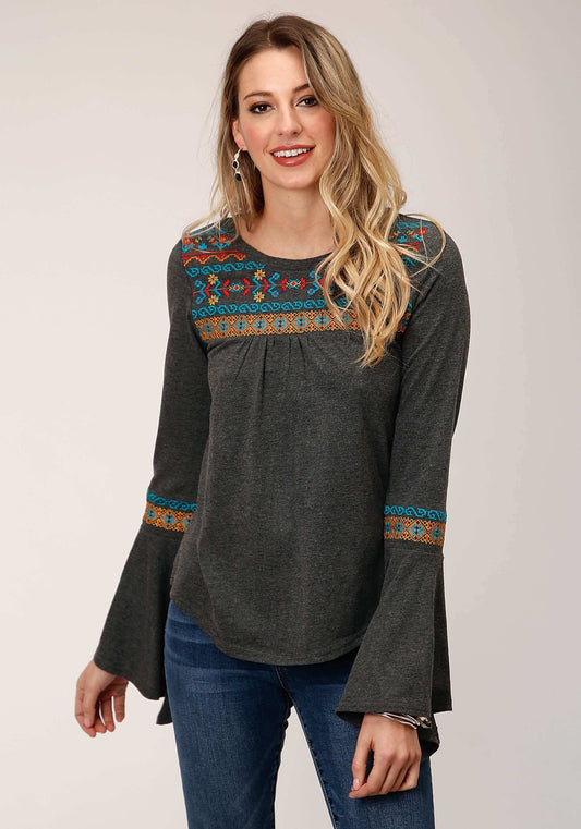 Roper Womens Long Sleeve Knit Heather Jersey Peasant Top - Roper - Flyclothing LLC
