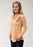 Roper Womens Yellow Solid With Screen Print Long Sleeve Knit Top - Roper - Flyclothing LLC