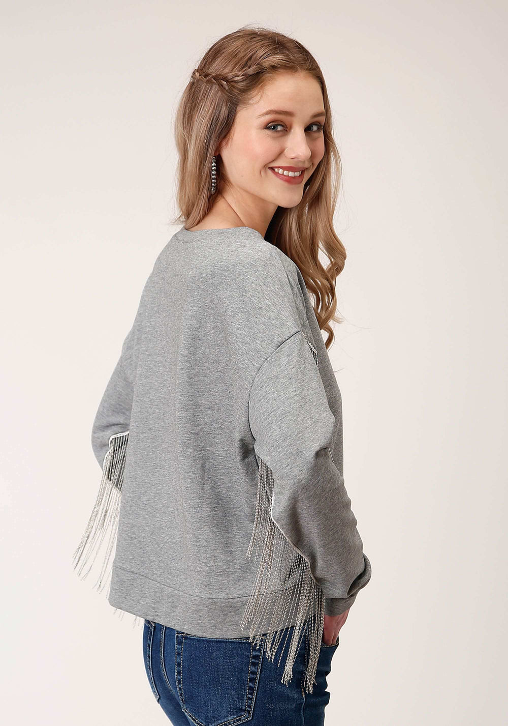 Roper Womens Long Sleeve Knit Heather Grey Sweatshirt - Roper - Flyclothing LLC