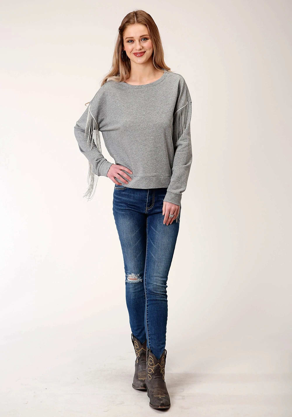 Roper Womens Long Sleeve Knit Heather Grey Sweatshirt - Roper - Flyclothing LLC