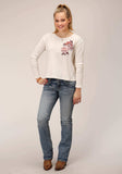 Roper Womens Long Sleeve Knit Cream Waffle Slub Top - Roper - Flyclothing LLC