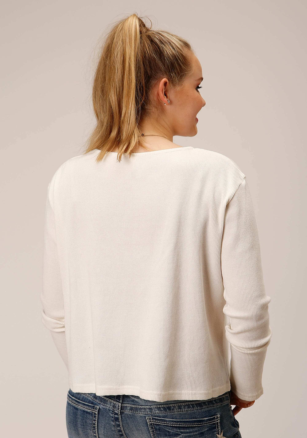 Roper Womens Long Sleeve Knit Cream Waffle Slub Top - Roper - Flyclothing LLC