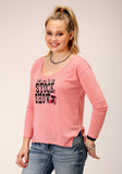 Roper Womens Long Sleeve Knit Pink Poly Rayon Jersey Top - Roper - Flyclothing LLC