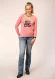 Roper Womens Long Sleeve Knit Pink Poly Rayon Jersey Top - Roper - Flyclothing LLC