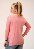 Roper Womens Long Sleeve Knit Pink Poly Rayon Jersey Top - Roper - Flyclothing LLC