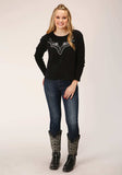 Roper Womens Long Sleeve Knit Jet Black Waffle Slub Top - Roper - Flyclothing LLC