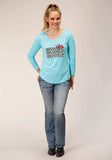 WOMENS LONG SLEEVE KNIT SOLID BLUE POLY RAYON TOP - Roper - Flyclothing LLC