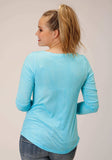 WOMENS LONG SLEEVE KNIT SOLID BLUE POLY RAYON TOP - Roper - Flyclothing LLC