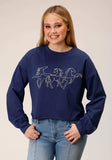 Roper Womens Long Sleeve Knit Navy Blue French Terry Top - Roper - Flyclothing LLC