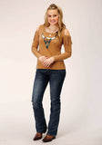 Roper Womens Long Sleeve Knit Tabacco Brown Poly Rayon Jersey Top - Roper - Flyclothing LLC