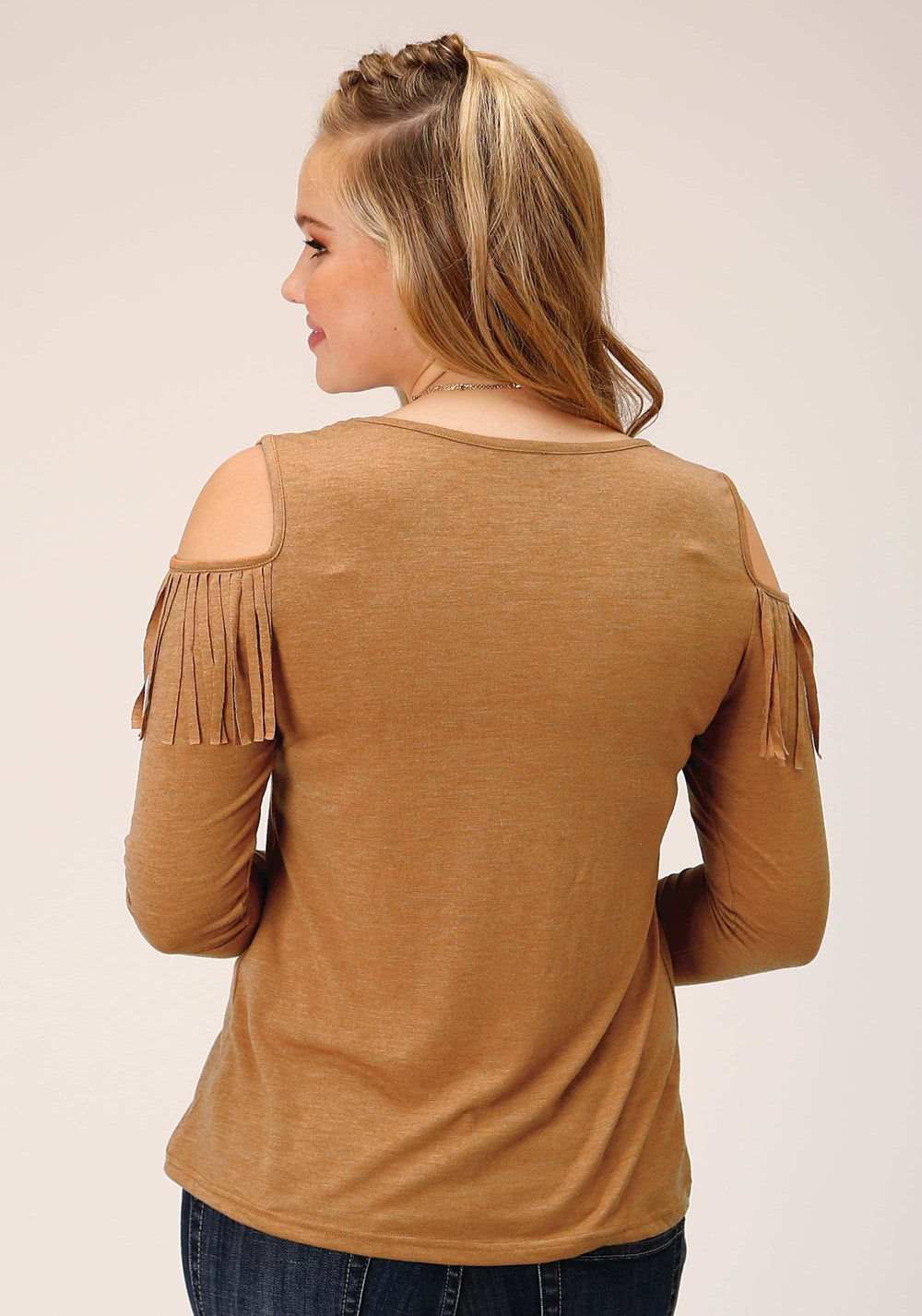 Roper Womens Long Sleeve Knit Tabacco Brown Poly Rayon Jersey Top - Roper - Flyclothing LLC