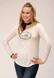Roper Womens Long Sleeve Knit Cream Poly Rayon Jersey Top - Roper - Flyclothing LLC