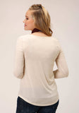 Roper Womens Long Sleeve Knit Cream Poly Rayon Jersey Top - Roper - Flyclothing LLC