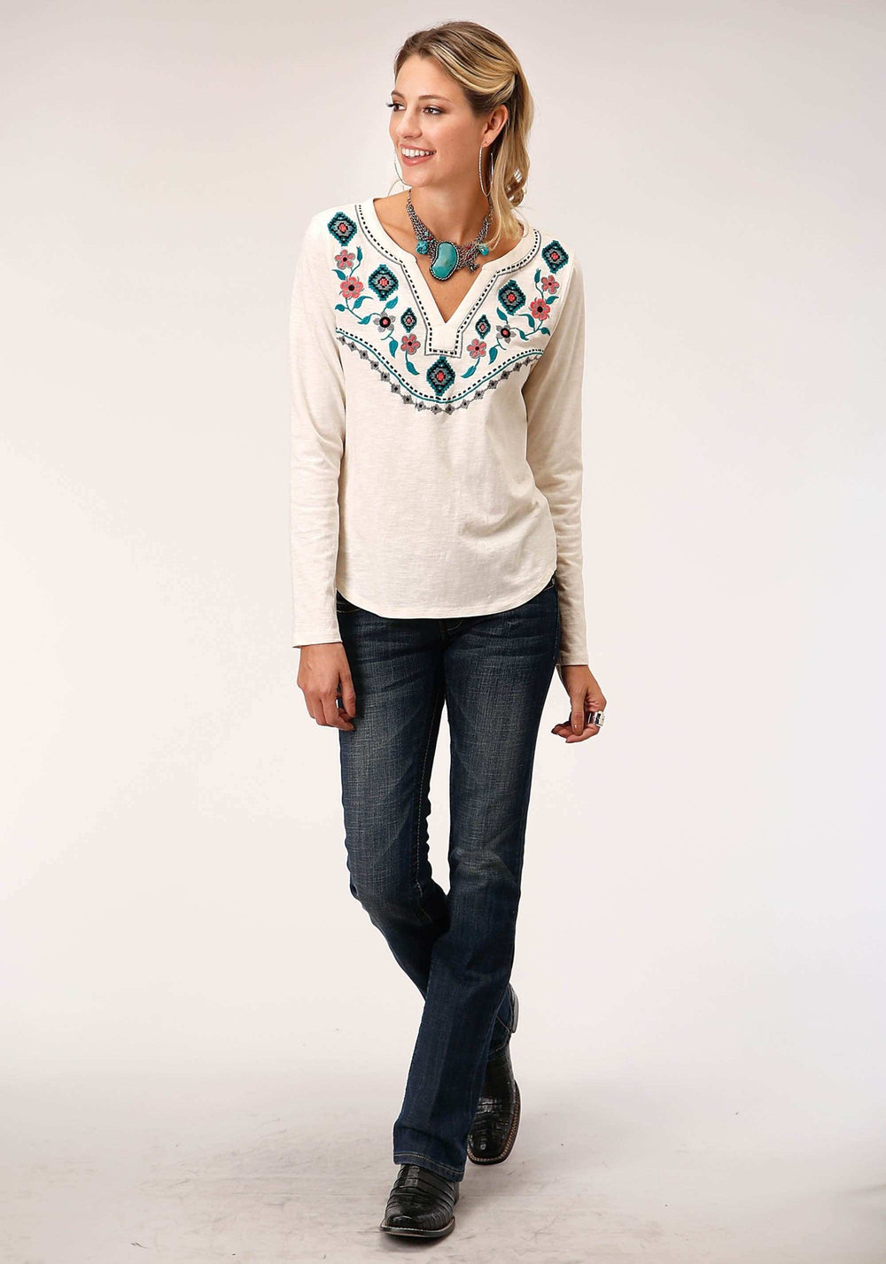 Roper Womens Long Sleeve Knit Cotton Slub Knit Shirt Top - Roper - Flyclothing LLC