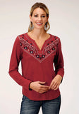 Roper Womens Long Sleeve Knit Rust Slub Jersey Shirt Top - Roper - Flyclothing LLC