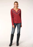 Roper Womens Long Sleeve Knit Rust Slub Jersey Shirt Top - Roper - Flyclothing LLC