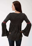 Roper Womens Grey Solid With Embroidery Long Sleeve Knit Top - Roper - Flyclothing LLC