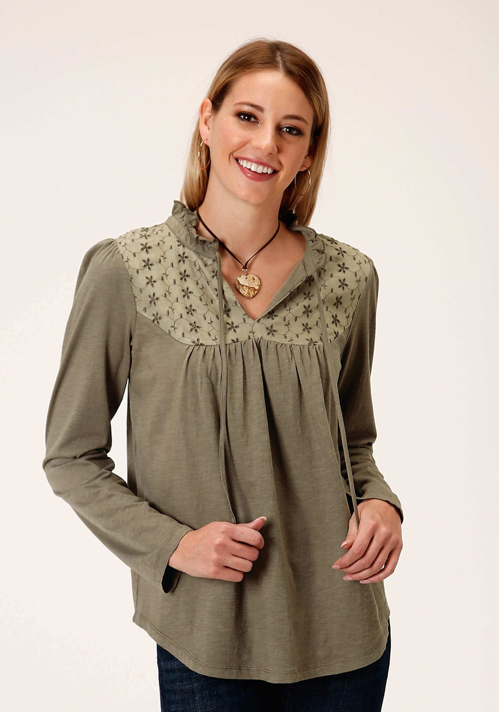 Roper Womens Long Sleeve Knit Slub Jersey Peasant Top - Roper - Flyclothing LLC