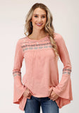Roper Womens Long Sleeve Knit Light Pink Slub Knit Jersey Top - Roper - Flyclothing LLC