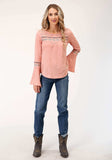 Roper Womens Long Sleeve Knit Light Pink Slub Knit Jersey Top - Roper - Flyclothing LLC