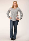 Roper WOMENS LONG SLEEVE KNIT POLAR FLEECE SPACE DYE GREY TOP - Roper - Flyclothing LLC