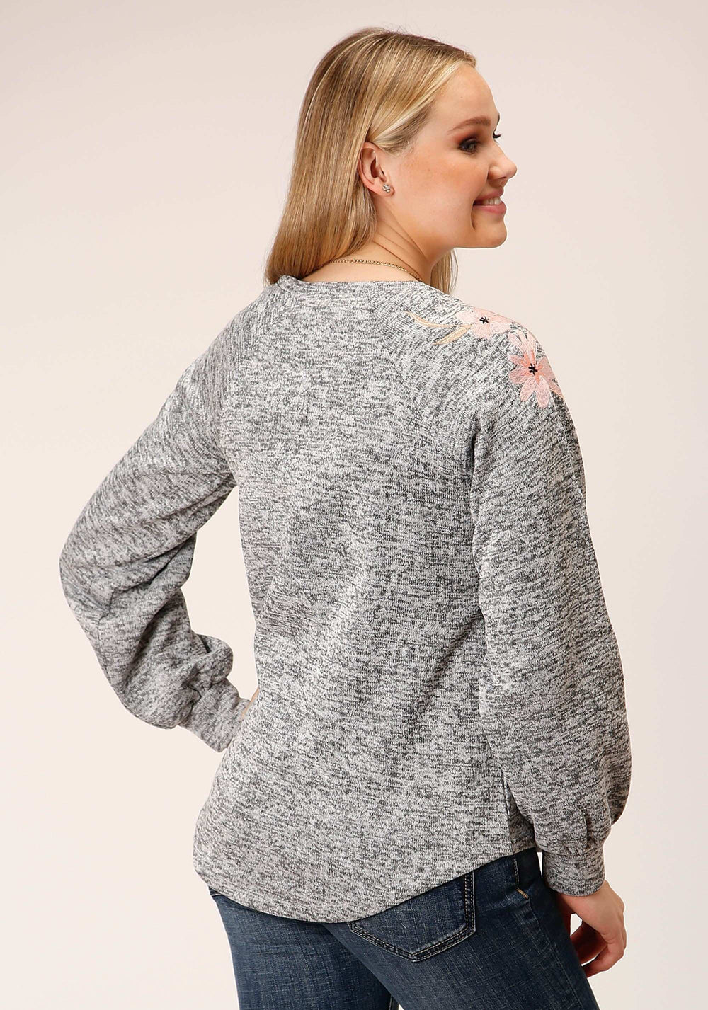 Roper WOMENS LONG SLEEVE KNIT POLAR FLEECE SPACE DYE GREY TOP - Roper - Flyclothing LLC