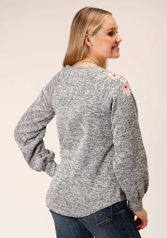 Roper WOMENS LONG SLEEVE KNIT POLAR FLEECE SPACE DYE GREY TOP - Roper - Flyclothing LLC