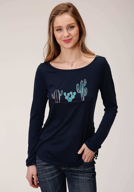 Roper Womens Long Sleeve Knit Poly Rayon Long Sleeve Crew Neck Tee Top - Roper - Flyclothing LLC