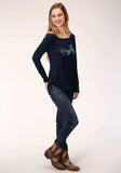 Roper Womens Long Sleeve Knit Poly Rayon Long Sleeve Crew Neck Tee Top - Roper - Flyclothing LLC