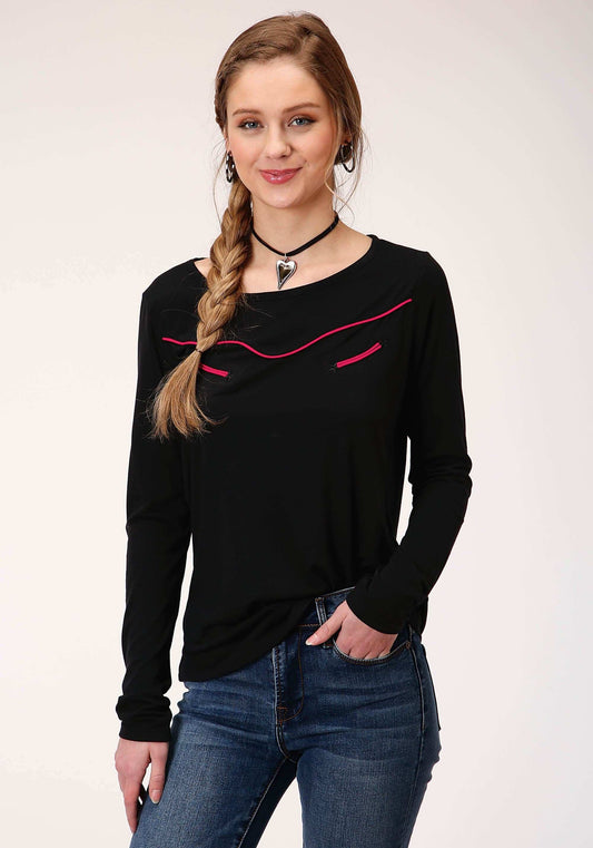 Roper Womens Long Sleeve Knit Poly Rayon Jersey Scoop Neck Top - Roper - Flyclothing LLC