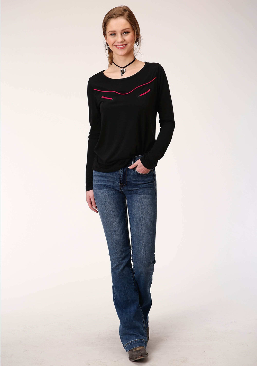 Roper Womens Long Sleeve Knit Poly Rayon Jersey Scoop Neck Top - Roper - Flyclothing LLC