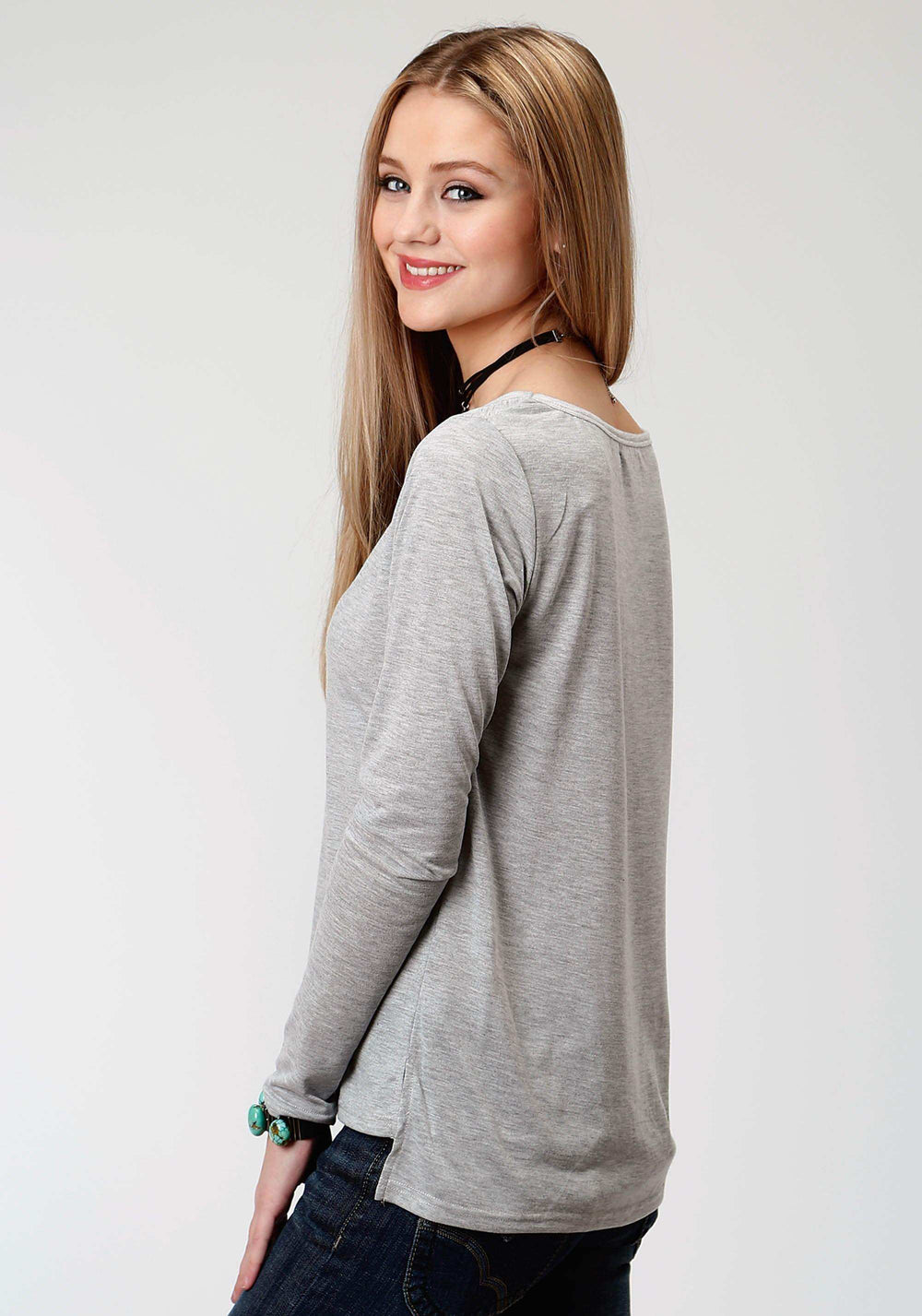Roper Womens Grey With Screen Print Knit Top - Roper - Flyclothing LLC