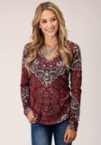 Roper Womens Long Sleeve Knit Sweater Knit Vneck Top Top - Roper - Flyclothing LLC