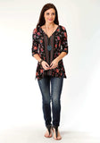 Roper Womens Black Ground Floral Print Long Sleeve Knit Top - Roper - Flyclothing LLC