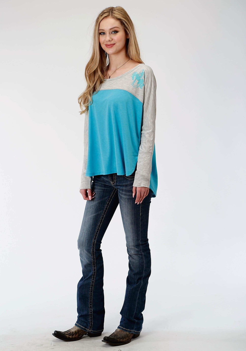 Roper Womens Grey And Blue Long Sleeve Knit Top - Roper - Flyclothing LLC