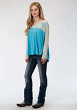 Roper Womens Grey And Blue Long Sleeve Knit Top - Roper - Flyclothing LLC