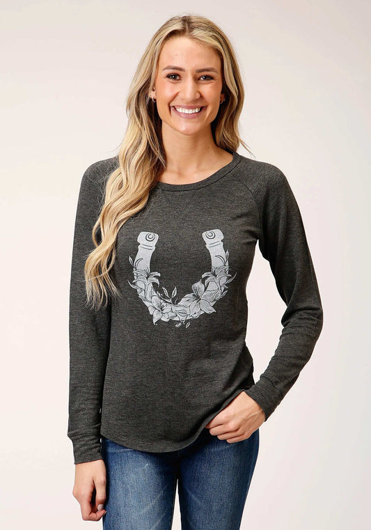 Roper Womens Long Sleeve Knit Charcoal Heahtered Knit Top - Roper - Flyclothing LLC
