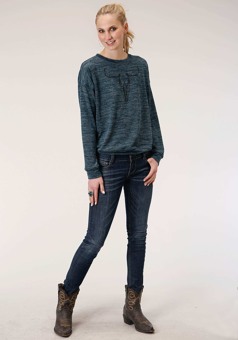 Roper Womens Long Sleeve Knit Poly Cotton Sweater Knit Top Top - Roper - Flyclothing LLC