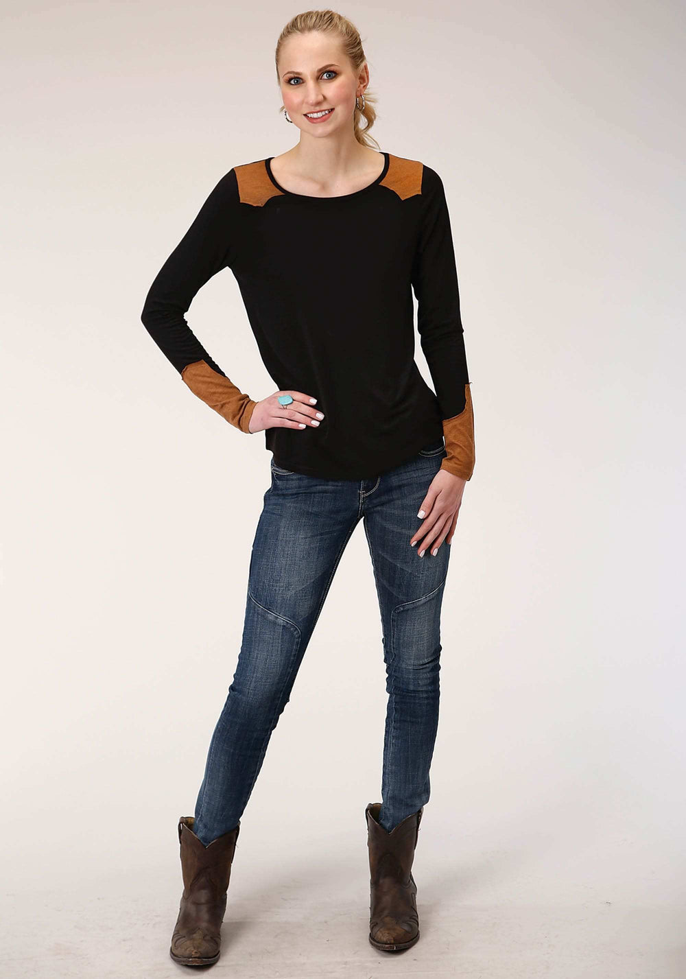 Roper Womens Long Sleeve Knit Poly Rayon Long Sleeve Scoop Neck Top - Roper - Flyclothing LLC