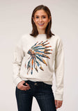 Roper Womens Long Sleeve Knit Heathered Cream C P Fleece Sweatshirt - Roper - Flyclothing LLC