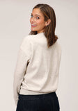 Roper Womens Long Sleeve Knit Heathered Cream C P Fleece Sweatshirt - Roper - Flyclothing LLC