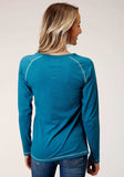 Roper Womens Long Sleeve Knit Ctn Poly Long Sleeve Heathered Turquoise Top - Roper - Flyclothing LLC